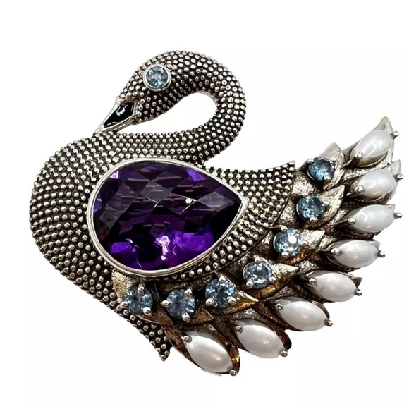 🌟NICKY BUTLER 925 Sterling Silver Purple Quartz Doublet Swan Pin Brooch NEW NB - Picture 9 of 11